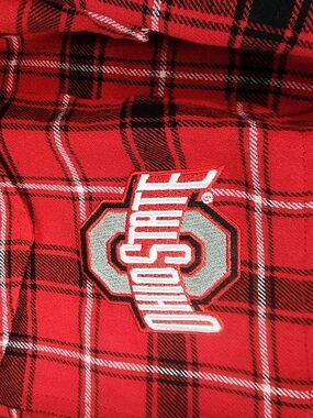 Ohio State Womens Red Plaid Flannel Pajama Shirt with Embroidered Logo